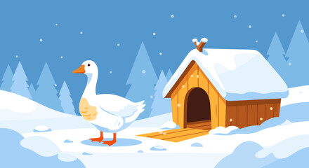 Naklejka premium Goose shelter in winter