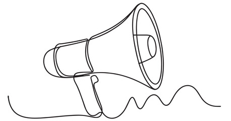 Continuous line art drawing megaphone announcement concept line art vector illustration