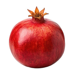 Pomegranate fruit red ripe fresh whole crown glossy juicy natural healthy nutrition organic botanical tropical vibrant macro closeup isolated