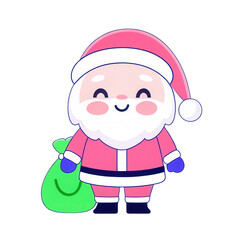 Cute Santa Claus cartoon Christmas holiday winter festive cheerful gift sack transparent background