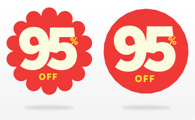 95% off, commerce, banner, offer, sticker, promo, money, price, value, sale, purchase, tag, retail, shape, shop, discount. Vector, template, set, balloon, icon