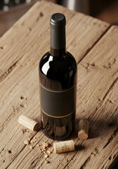 Red Wine Bottle on Cork Texture Surface