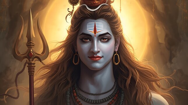 portrait of lord shiva with trishul
