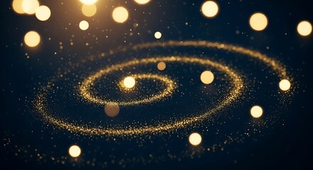 Swirling trail of golden glittering particles forms a spiral shape against a dark background
