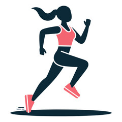 Silhouette of a Woman Running with Determination and Focus.