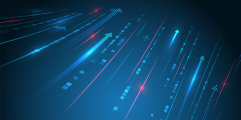 A futuristic background with vertical arrows and digital elements symbolizing growth, development, and technology. Ideal for business presentations, banners, and IT design.