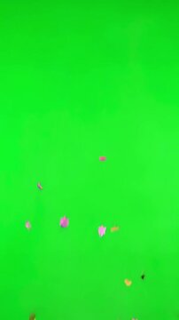 Colorful Confetti Shower with explosion on green screen background for festive celebrations and video overlays distortion, overlay, glitch, static noise, scan lines black background, 4k animated loop
