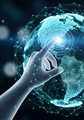 Hand Interacting with Glowing Digital Globe