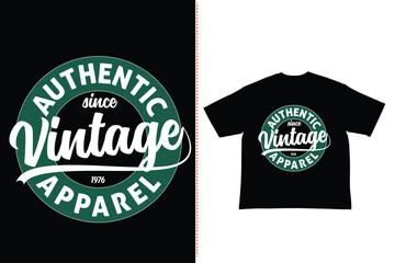 Vintage Authentic Apparel T-Shirt Design with Retro Emblem and Cursive Typography