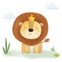 Cute Animal Lion Watercolor Vector