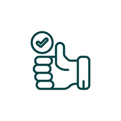 Obraz premium Green thumb up icon with check mark symbol isolated on transparent background