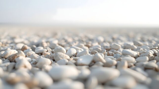 Landscape with Cream-Colored Pebbles and Soft Blurred Background Creating a Peaceful Minimal Scene