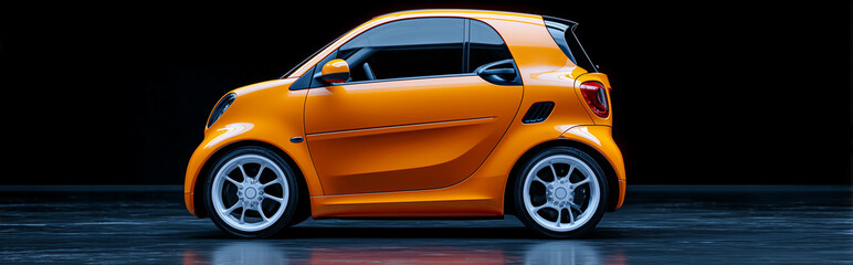 Fototapeta premium Glossy Smart Car Exterior Design on Reflective Studio Floor with Dramatic Lighting