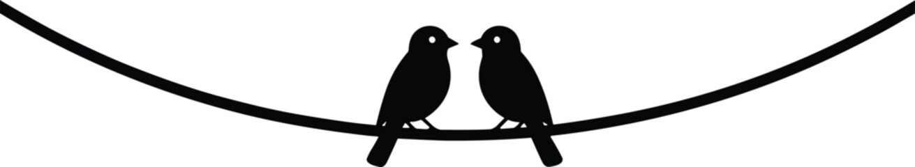 Silhouette birds on curved branch, minimalist wildlife art, nature scene, black and white contrast, peaceful composition, perched birds, symmetry, balance