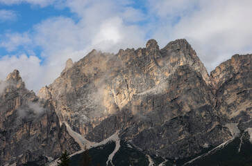 View from Cortina d'Ampezzo towards the Cristallo range and the  Pomagagnon peak, Ampezzo Dolomites, Alps, Italy