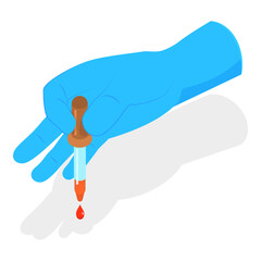 3D Isometric Flat Vector Set of Doctors Hands, Medical Instruments Held by Hands in Blue Sterile Gloves. Item 2