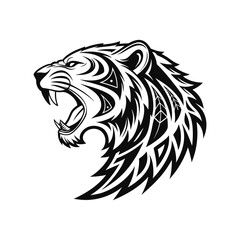 Tribal Roaring Tiger Head Illustration