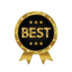 BEST Gold Award Badge with Ribbon Stars and Luxury Diamond Frame.