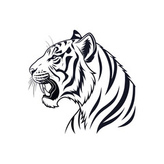 Vector Illustration of a Roaring Tiger Head in Black and White