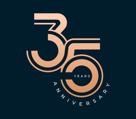 35 Years Anniversary design vector illustration. Unique 35 years logo design template. In gold color