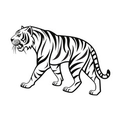 Fototapeta premium Elegant Walking Tiger Black and White Vector Illustration on White Background