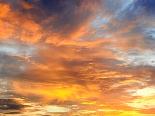 Clouds, orange clouds, pink clouds, crimson sunset, orange sunset, watercolor, sunset, sea, Thailand