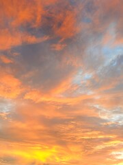 Fototapeta premium Clouds, orange clouds, pink clouds, crimson sunset, orange sunset, watercolor, sunset, sea, Thailand