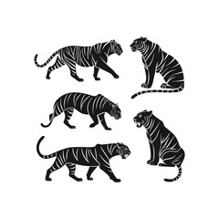 Set of Tiger Silhouettes in Different Poses