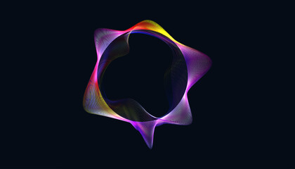 Abstract futuristic digital soundwave visualization. The circular form, created from glowing particles and lines. Ideal for music, technology, digital art, or science-themed designs.