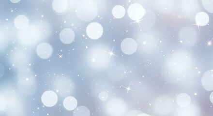 Abstract background features soft blue gradient illuminated by scattered bright circles and sparkling light effects