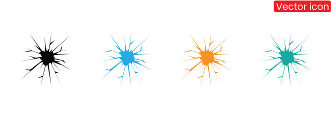 Bold, abstract shattered glass icons in black, blue, orange, and teal offer dynamic visual impact for design projects needing a sense of breakage or crisis.