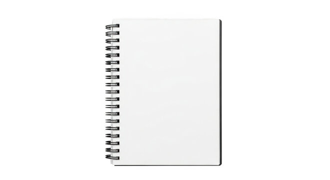 Spiral bound notebook with blank white pages, isolated on transparent background