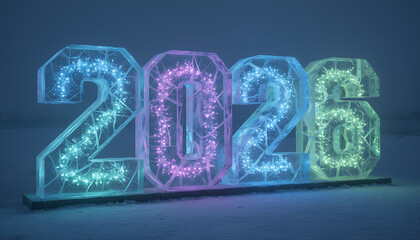 Illuminated 2023 numbers with festive fairy lights, set against a soft, hazy winter backdrop, symbolizing the upcoming new year celebration.