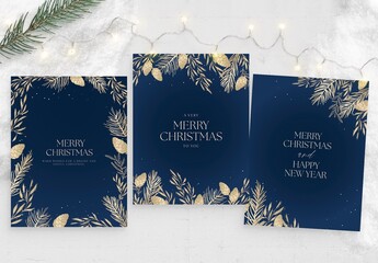 Christmas Flyer Template in Luxury Blue & Gold Minimalist Style for Luxe NYE New Year Invite Cards
