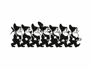 vector silhouette of 7 dwarfs