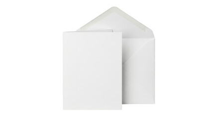 Blank white card with envelope mockup for invitation isolated on transparent background