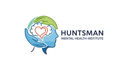 Vector  illustration of a human head profile with a heart and hands representing mental health support