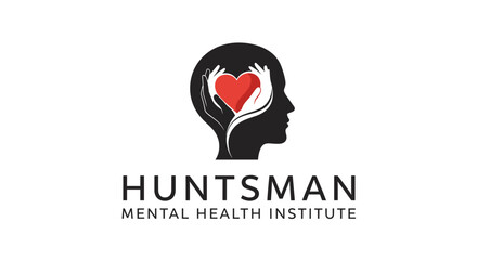 Vector  silhouette of a head with hands holding a red heart inside, huntsman mental health institute