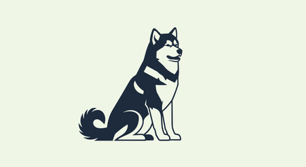 Vector  illustration of a sitting husky dog with black and markings, looking to the right side