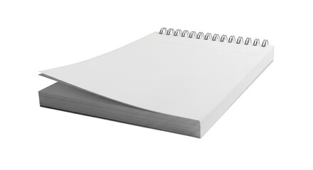 White spiral notebook with blank pages, top view, for writing or drawing isolated on transparent background