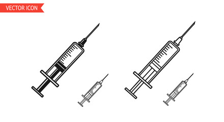 Vector  two sets of syringes in varying sizes depicted in black and outline style illustration