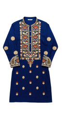 Blue kurta with floral embroidery pattern design isolated on transparent background
