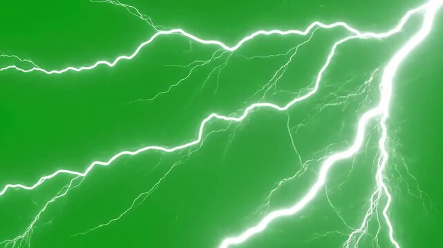 Green Screen a video with animated lightning bolts moving across the are white and jagged creating dynamic powerful effect scene 2 distortion, overlay, glitch, static noise, scan lines on black