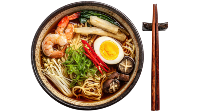 Delicious ramen noodles served in bowl with flavorful broth, fresh toppings and authentic Asian cuisine presentation for appetizing comfort meal
