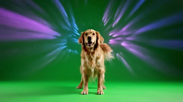 Green Screen dog dancing on a scene 2 with distortion, overlay, glitch, static noise, scan lines black background, 4k animated video loop