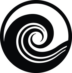 Naklejka premium Vector abstract swirling wave circle design black and white silhouette illustration