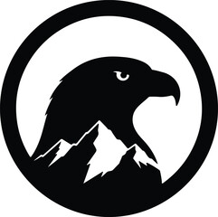 Vector Bald Eagle and Mountains Inside a Circle silhouette illustration