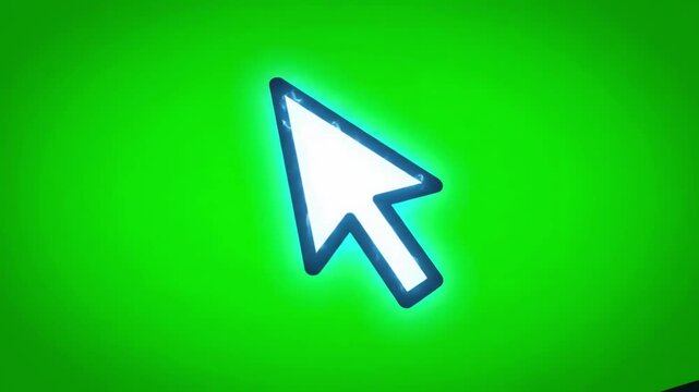 Green Screen animated symbol of arrow cursor mouse click with spark technology and internet icons animation flat illustration isolated on background chroma key scene 2 distortion, overlay, glitch