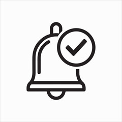 A notification bell icon with a checkmark, representing confirmation, alerts, and successful task completion