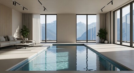 Indoor Pool with Mountain View and Modern Design.